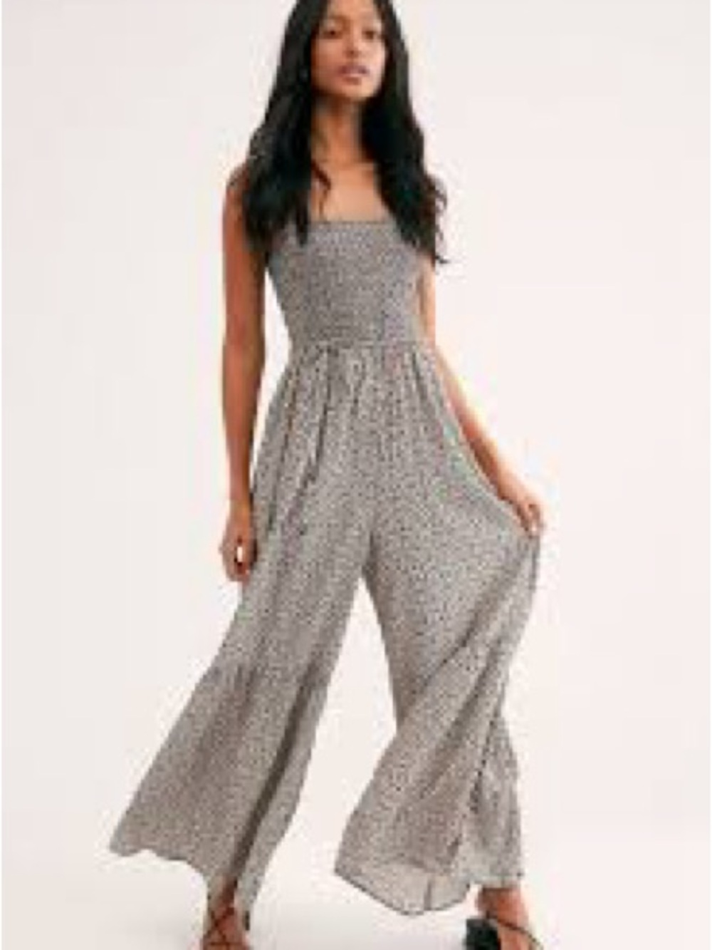 Free People Black Floral Smocked Wide-Leg Jumpsuit